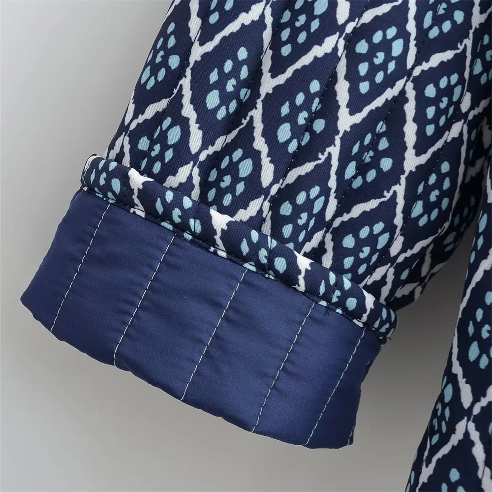 PB&ZA2024 Autumn New Women's Fashion Style Versatile Quilted Cotton Printed Loose Cotton Clothes Cotton Jackets