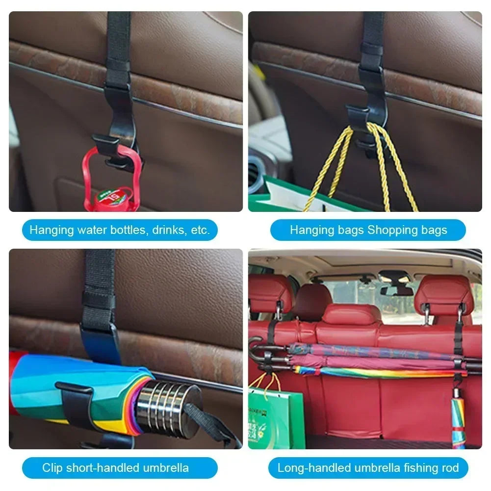 2pcs Car Back Seat Hook Multi-function Rear Seat Headrest Hanging Hook Umbrella Holder Seat Back Storage Interior Organizer Tool
