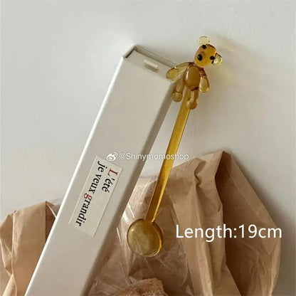 Calla Lily Animals Cartoon Bear Glass Spoon Dessert Spoon Coffee Glass Stir Spoon  Long Handle Spoon Yogurt Spoon