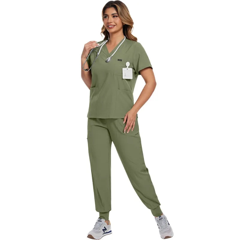 Surgical Scrubs Unisex - Quick-Dry Dental Clinic & ER Workwear Split Set W/Short Sleeve & Anti-Microbial 6 Pockets