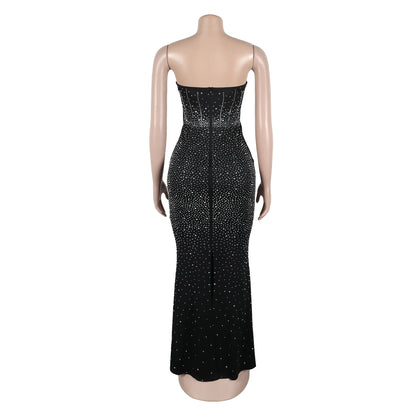 CM.YAYA Diamonds Hot Rhinestones Strapless Women Sleeveless Long Dress 2025 Spring Birthday Party Evening Prom Maxi Dresses