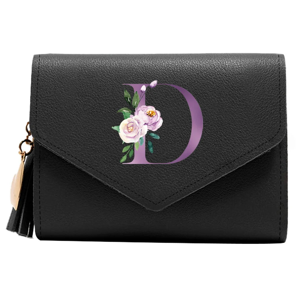 Wallet Women Rfid Blocking Small Compact Luxury Leather Pocket Wallet Ladies Mini Purse with ID Window Purple Letter Pattern