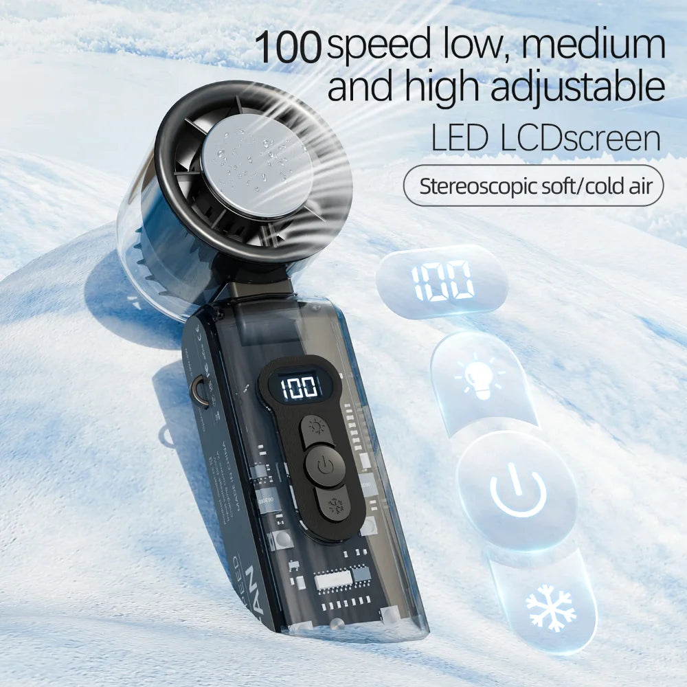 Portable Mini Fan Handheld Fan With Display High Speed Turbo Strong Wind 3600mAh USB Rechargeable Folding Fans For Home Outdoor