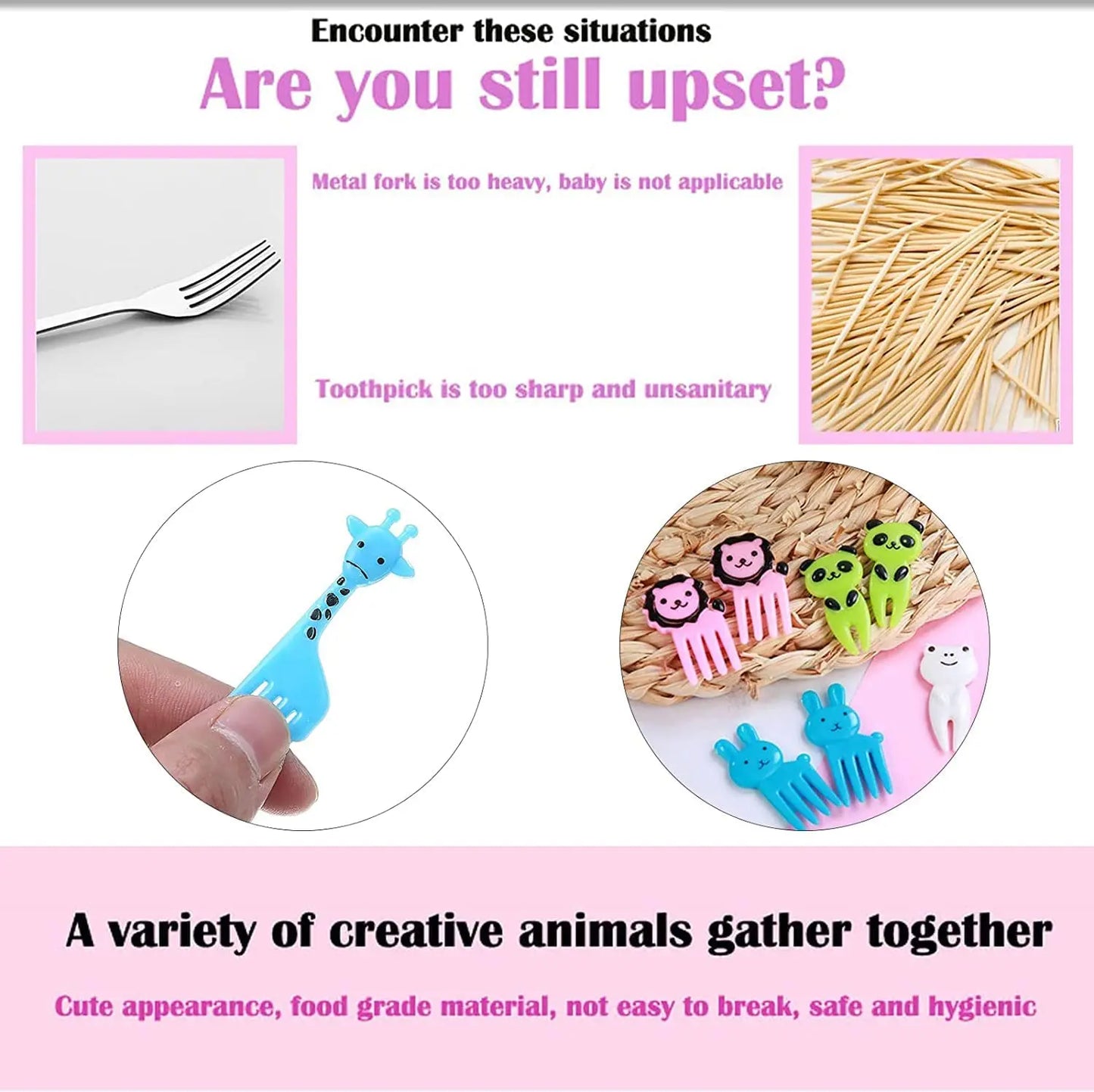 Cute Mini Animal Cartoon Food Picks Children Snack Cake Dessert Food Fruit Forks, Silicone Lunch Box Dividers