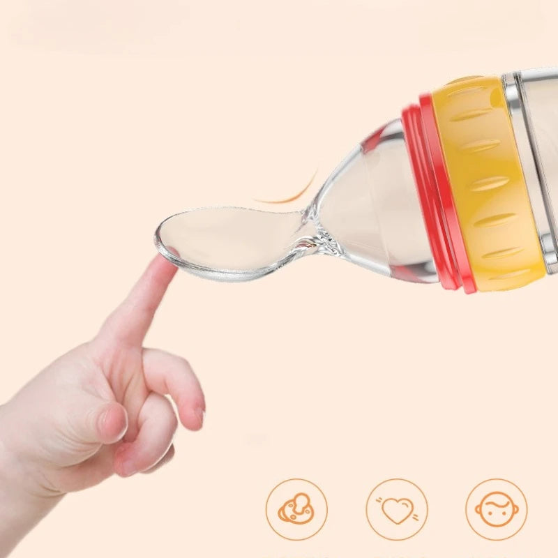 Safe Useful Silicone Baby Bottle with Spoon Food Supplement Rice Cereal Bottles Squeeze Spoon Milk Feeding Bottle Cup