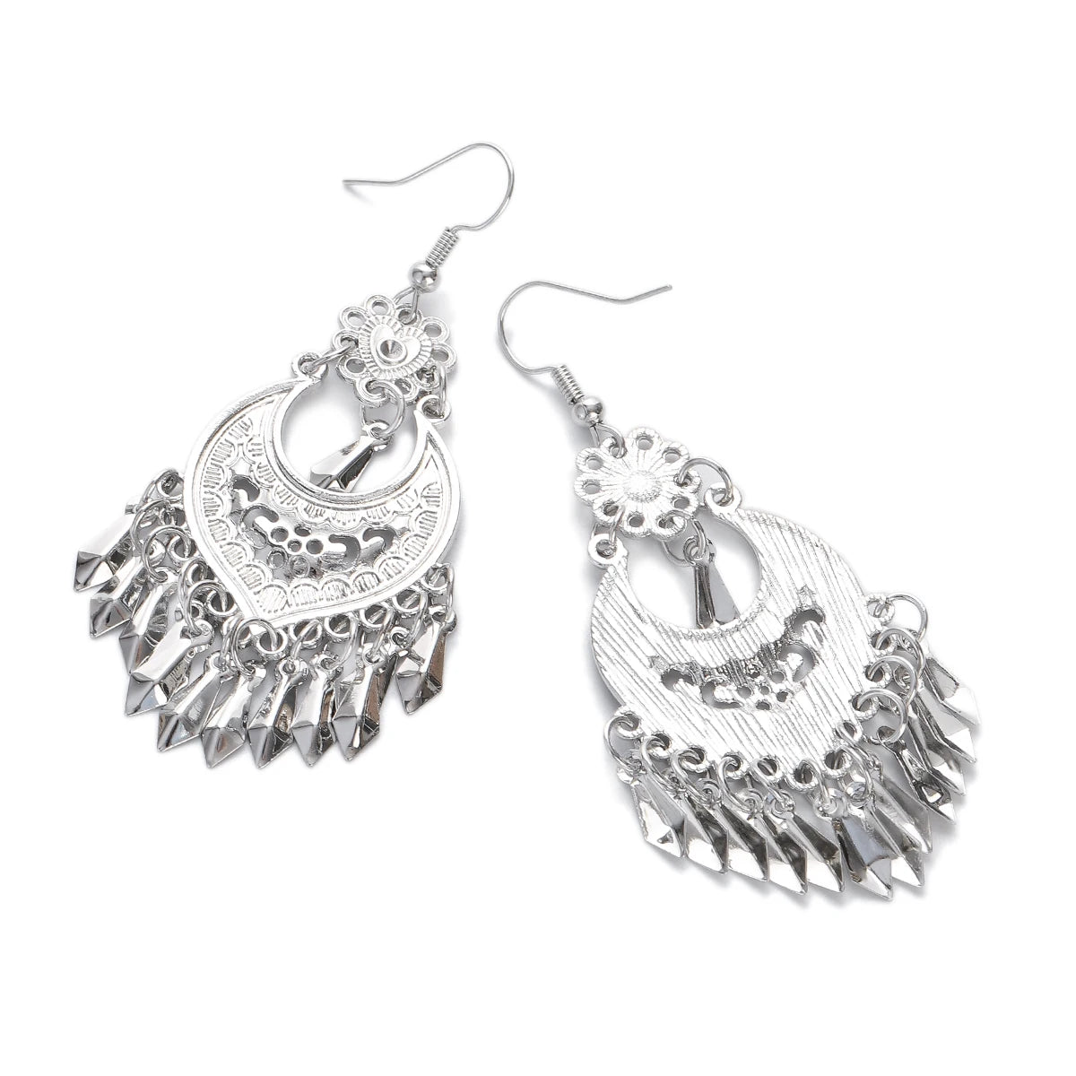 Ethnic Tibetan Silver Heart Shaped Flower Tassel Earrings Metal Alloy Pendant Jewelry Women's Vintage Bohemian Earrings