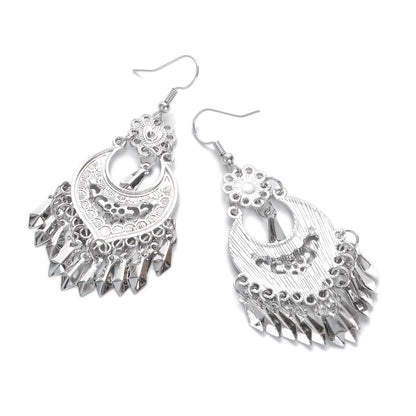 Ethnic Tibetan Silver Heart Shaped Flower Tassel Earrings Metal Alloy Pendant Jewelry Women's Vintage Bohemian Earrings