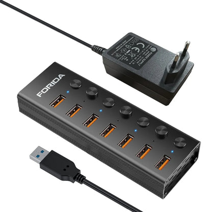 FORIDA USB C Hub 3.2 10Gbps 4/7 Port Aluminium Alloy Docking Stations Splitter LED Switches Adapter for MacBook Laptop Phone
