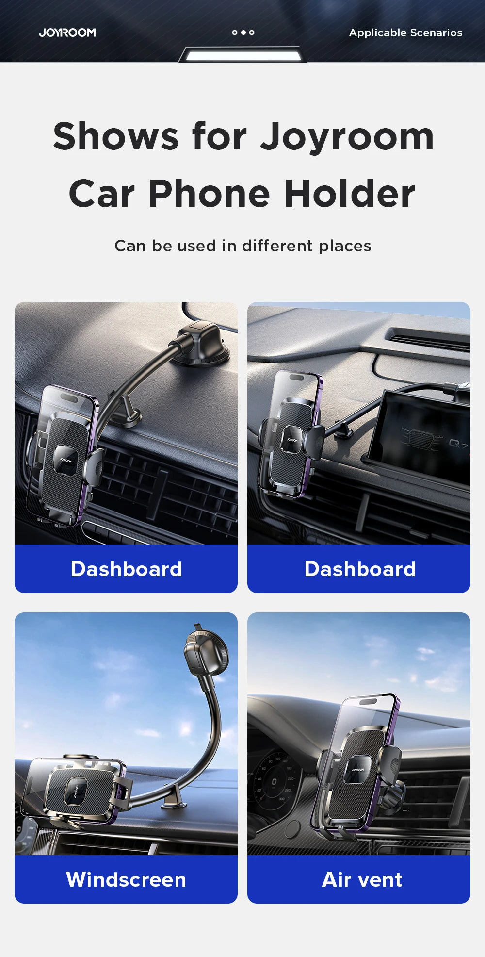 Dashboard Car Phone Holder【360° Widest View】9in Flexible Long Arm, Universal Handsfree Auto Windshield Air Vent Phone Mount 2025