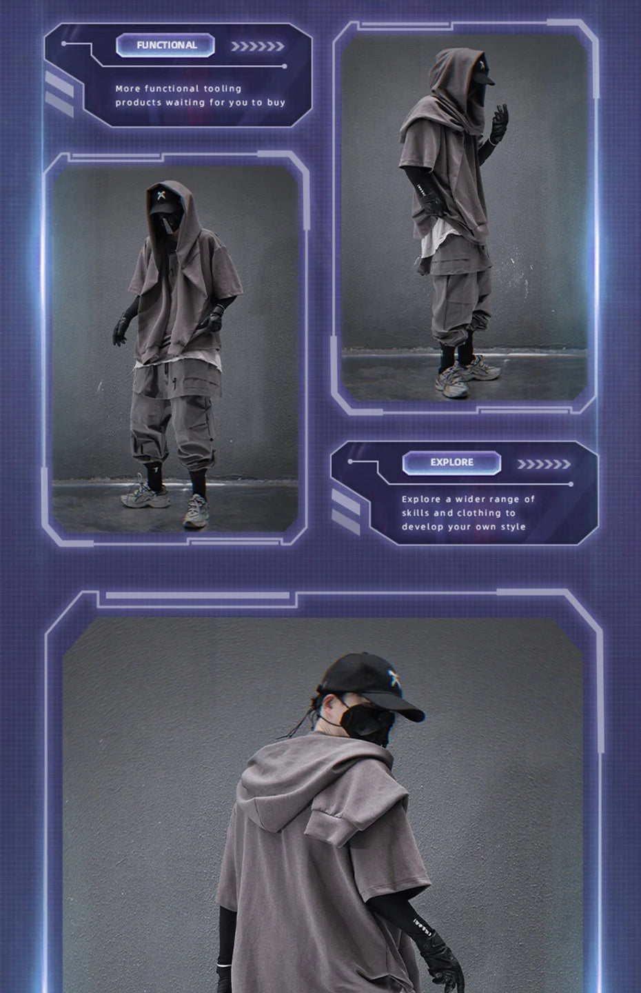 Techwear Tactical Skirt Pants Men's Fashion Streetwear Baggy Cargo Pants Joggers Black Loose Sweatpants