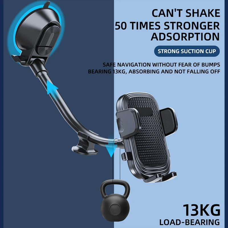 Dashboard Phone Holder for Car【360° Widest View】9in Flexible Long Arm, Universal Handsfree Auto Windshield Air Vent Phone Mount