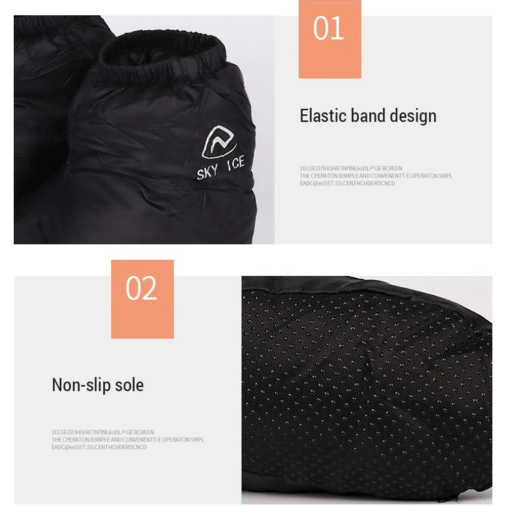 Waterproof Warm Down Slipper Boots Lightweight Duck Down lining Down Socks Stuffed Booties Down Feet Covers