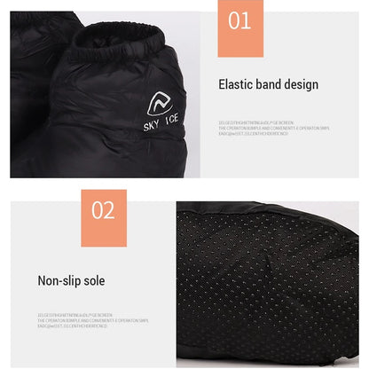 Waterproof Warm Down Slipper Boots Lightweight Duck Down lining Down Socks Stuffed Booties Down Feet Covers