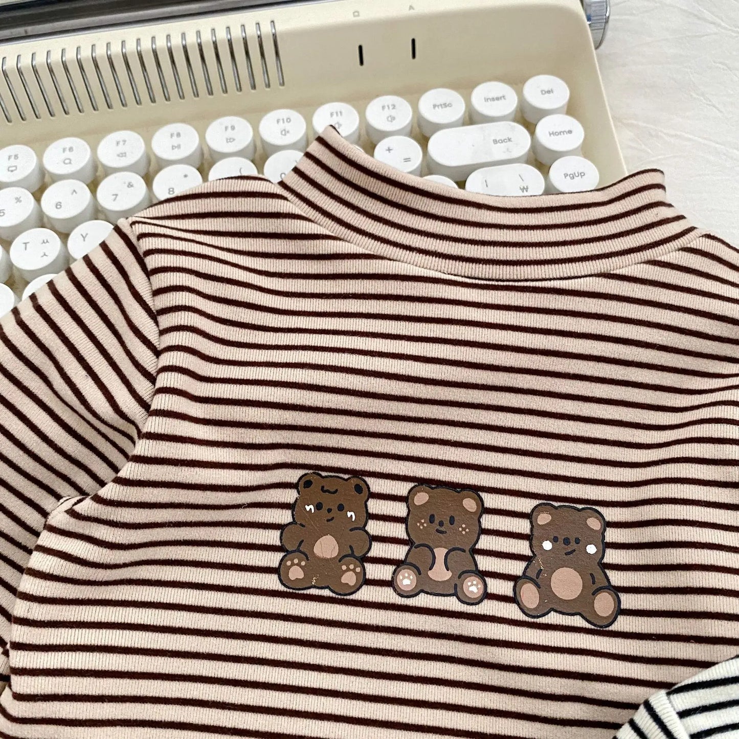 2025 Autumn Kids Baby Boys Shirts Striped Long Sleeve Cotton Bear Infant Boys Tops Stretch Versatile Toddler Boys Shirts