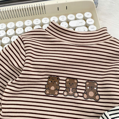 2025 Autumn Kids Baby Boys Shirts Striped Long Sleeve Cotton Bear Infant Boys Tops Stretch Versatile Toddler Boys Shirts