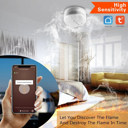 Alarmest Wifi Smoke Detector Smoke Sensor Highly Sensitive For smart Life app control Power by Tuya