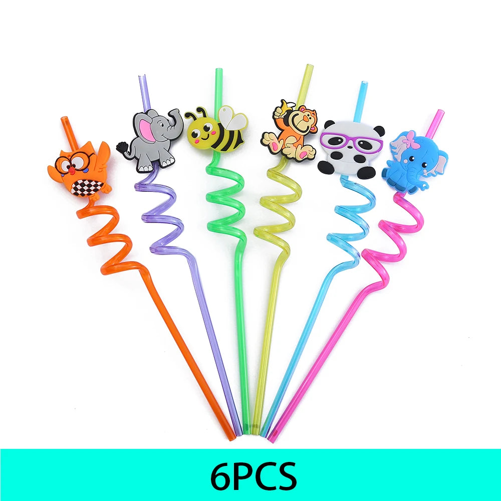 6-12  Animal Ocean Shaped Straws Party Party Gifts Reusable Children's Straws Party Party Supplies Provide Free Cleaning Brushes