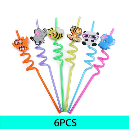 6-12  Animal Ocean Shaped Straws Party Party Gifts Reusable Children's Straws Party Party Supplies Provide Free Cleaning Brushes
