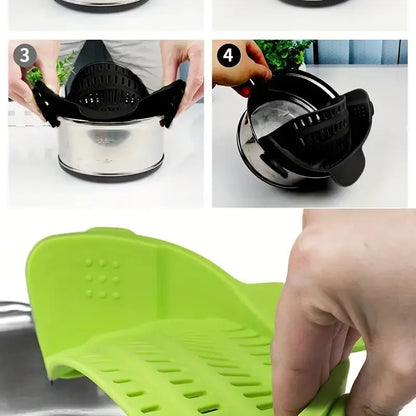 Universal Silicone Clip on Pan Pot Strainer Anti Spill Pasta Pot Strainer Food Grade Fruit Colander for Pasta Fruit Vegetable
