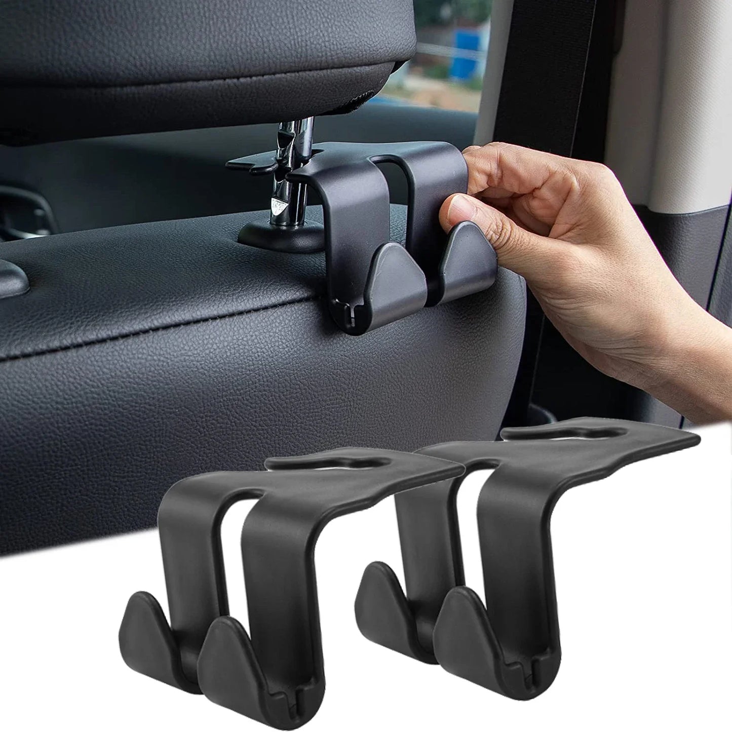 1/2PCS Car Seat Headrest Hook 4 Pack Hanger Storage Organizer Universal for Handbag Purse Coat Fit Universal Vehicle Car Black