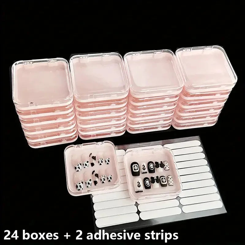 20pcs Press On Nail Packaging Boxes With Double Sided Adhesive Nail Tape Acrylic Press On Nail Storage Box in 4 Colors For Nail