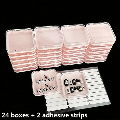 20pcs Press On Nail Packaging Boxes With Double Sided Adhesive Nail Tape Acrylic Press On Nail Storage Box in 4 Colors For Nail