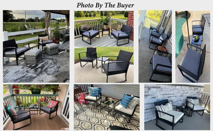 3 Pieces Patio Furniture Set Rocking Bistro Set Outdoor Rattan Conversation with Coffee Table for Garden Balcony Backyard