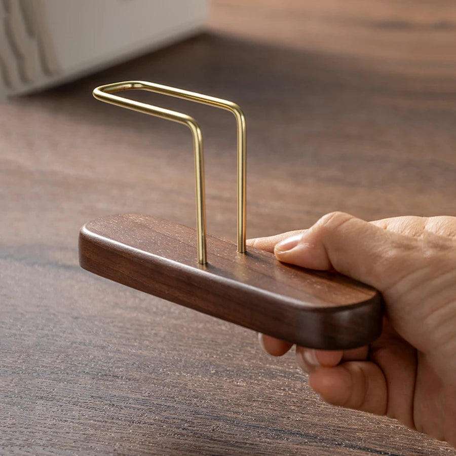 Coffee Filter Holder, Stand Coffee Paper Storage, Coffee Filter Container For V60 Paper Coffee Filters, Walnut & Brass