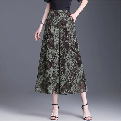 New Summer Print Palazzo Pants for Women Lightweight High Waisted Loose Skirt Pants
