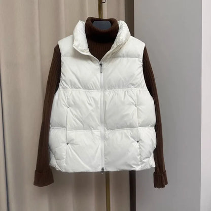 Down Jacket Women Sleeveless 2024 New Down Vest Female Standing Collar Short Coat Loose White Down Jacket Vest Small European
