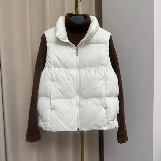 Down Jacket Women Sleeveless 2024 New Down Vest Female Standing Collar Short Coat Loose White Down Jacket Vest Small European