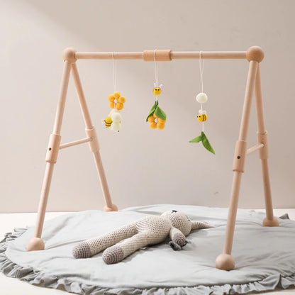 Baby Toys Play Gym Wood Baby Toy 0 to 6 Months Activities for Baby Wooden Newborn Furniture Baby Activity Gym Baby Rattle Toys