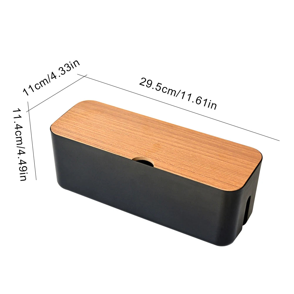 Socket Cable Organizer Box Wooden Style Cord Storage Case Dustproof Charging Data Cable Management Device for TV Wires/Computer