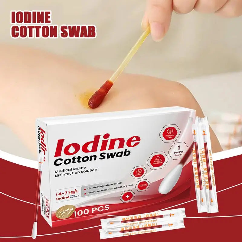 Iodine Cotton Swab Break-Off Iodine Cotton Swab 100X Iodine Swab Cotton Swab Medical Iodine Cotton Stick skin care tool