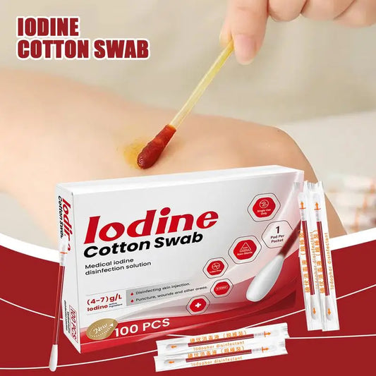 Iodine Cotton Swab Break-Off Iodine Cotton Swab 100X Iodine Swab Cotton Swab Medical Iodine Cotton Stick skin care tool