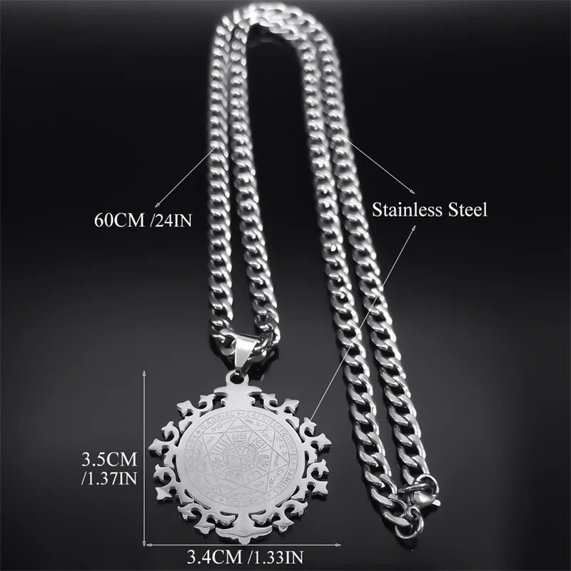 Seven Archangels Amulet Necklace Men Seal of Salomon Talisman Stainless Steel Christian Protection Jewelry Gift Boyfriend N7421S