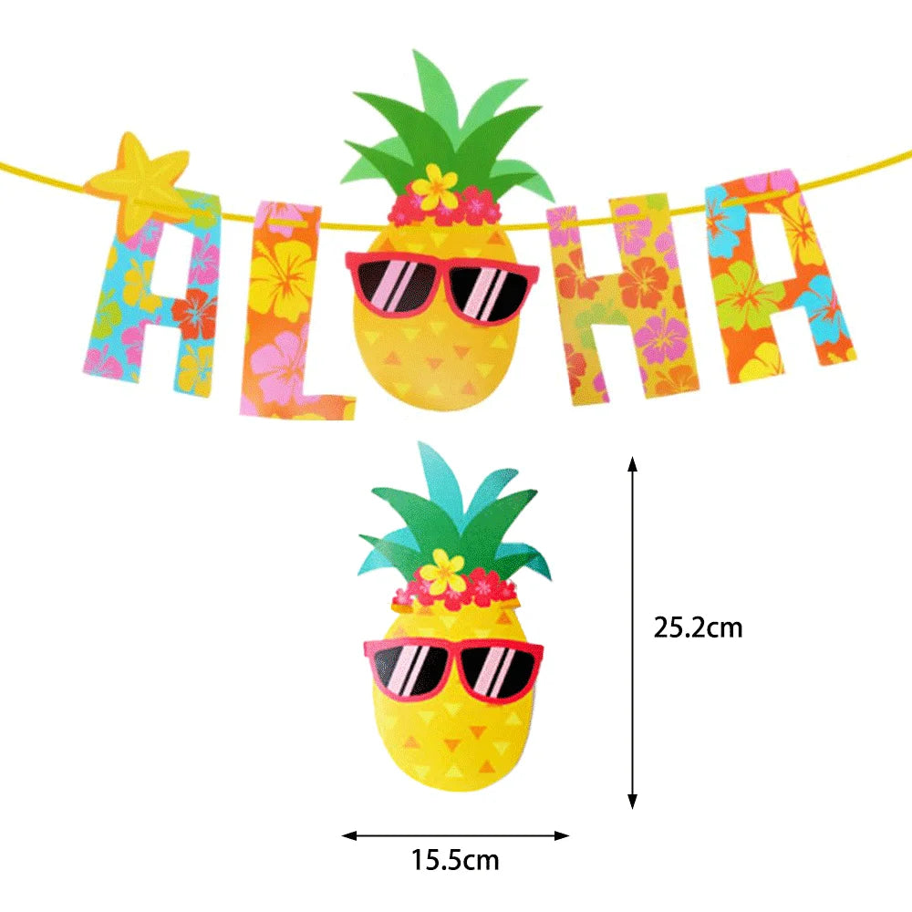 1Set Hawaiian Party Luau Aloha Party Flagbanner Pineapple Banquet Seaside Birthday Party Banner Summer Tropical Party Decoration