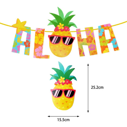 1Set Hawaiian Party Luau Aloha Party Flagbanner Pineapple Banquet Seaside Birthday Party Banner Summer Tropical Party Decoration