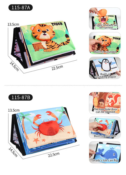 Funny Black and White Baby Cloth Book Early Educational Montessori Toy for Children Newborn Tummy Time Mirror Toys