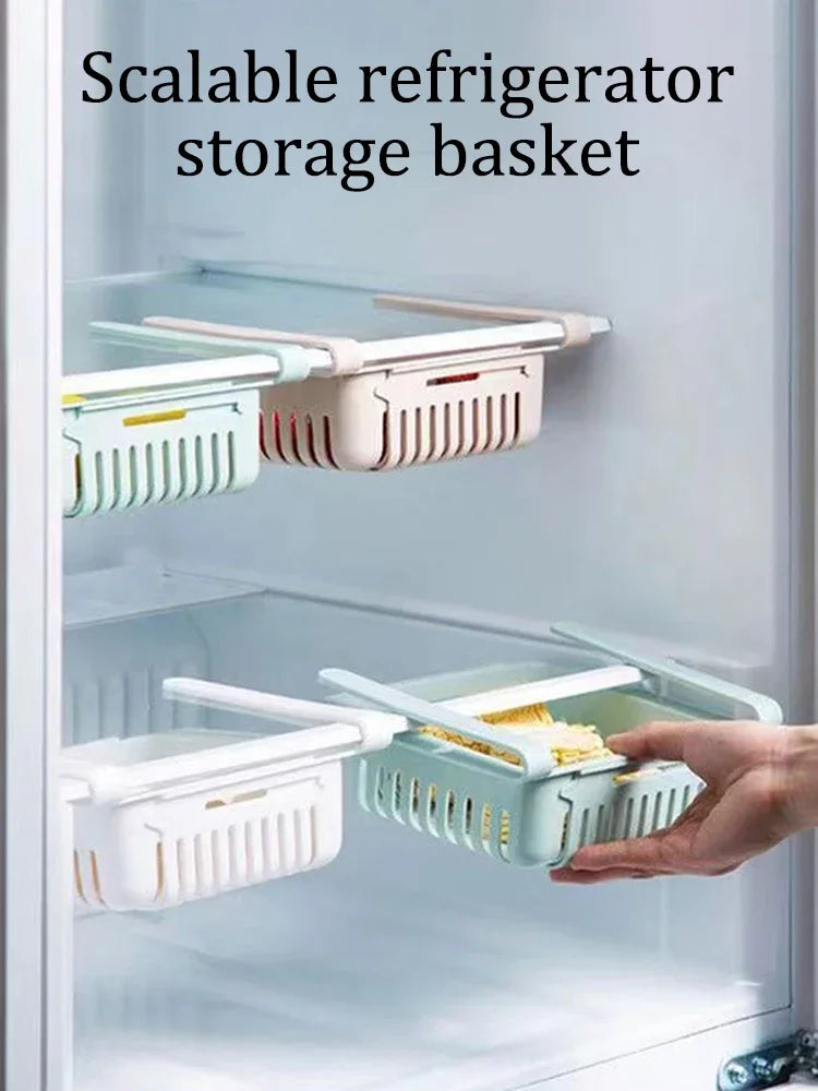 1Pc Refrigerator Storage Basket Flexible Expandable Fridge Organizer Drawer Storage Rack Storage Fresh Box Freezer Box Storage