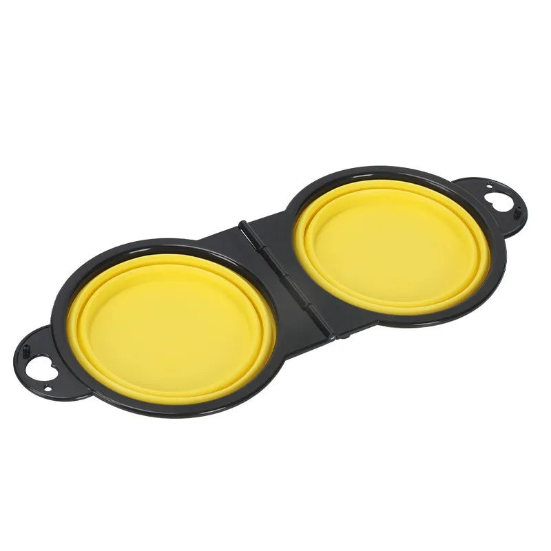 2 in 1 Dog Bowl Portable Folding Pet Double Bowl Collapsible Silicone Water Bowls for Dog Outdoor Travel Cat Dog Feeding Bowl