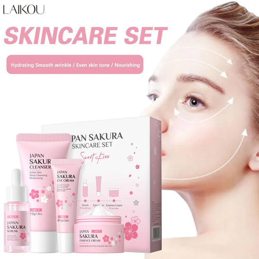 LAIKOU Sakura Skin Care Set Facial Cleanser Face Cream Essence Facial  Eye Cream Skincare Product 4pcs Kit