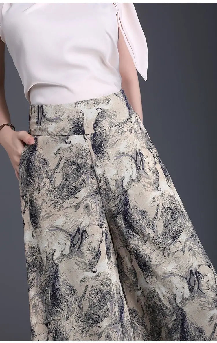 New Summer Print Palazzo Pants for Women Lightweight High Waisted Loose Skirt Pants