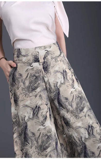 New Summer Print Palazzo Pants for Women Lightweight High Waisted Loose Skirt Pants