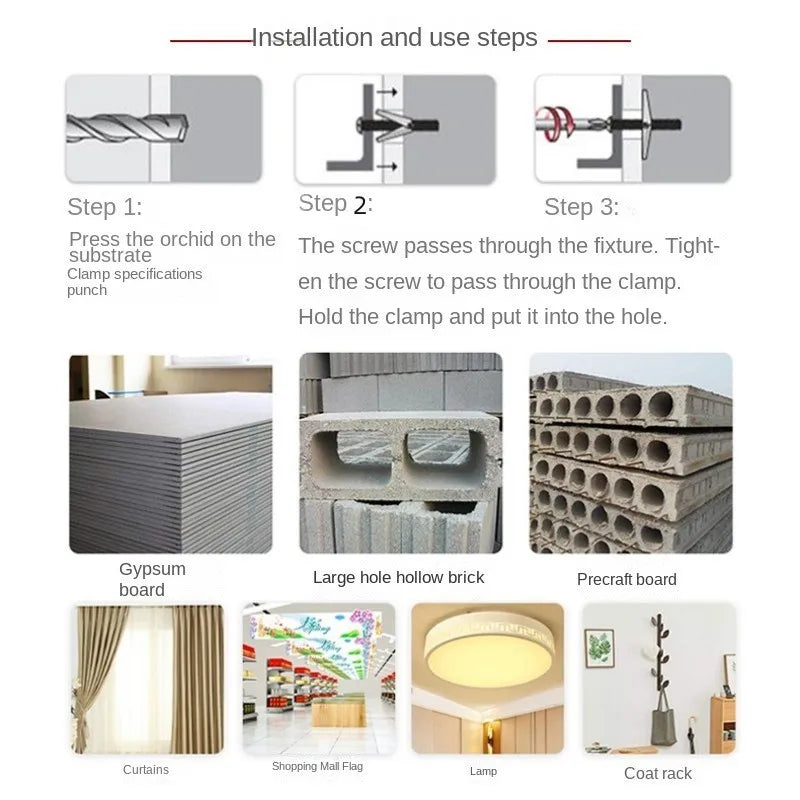 M4 M5 M6 M8 M10 Plasterboard Hollow Wall Cavity Wall Fixing Spring Toggle Anchor Ceiling Dry Wall Anchors No Bolt