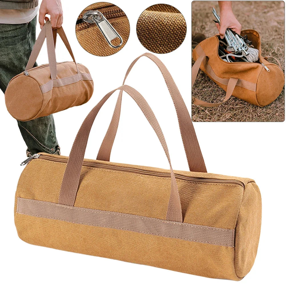 Camping Tools Storage Bag Large Capacity Cylinder Tent Stake Bag Portable Utility Tool Handbag Lightweight for Outdoor Camping