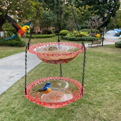 2-layer Bird Feeder, Suspended Bird Bath, Courtyard Decoration, Durable Tray with Chain for Bird Bath, Outdoor Bird Feeding