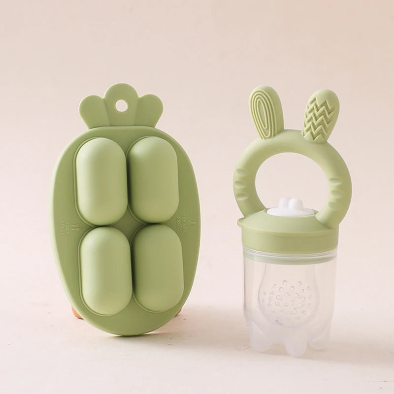 Bunny Animal Design Fruit Feeder Set Breast Milk Freezer Tray Food Soup Silicone Freezer Tray BPA Free Silicone Popsicle Mold