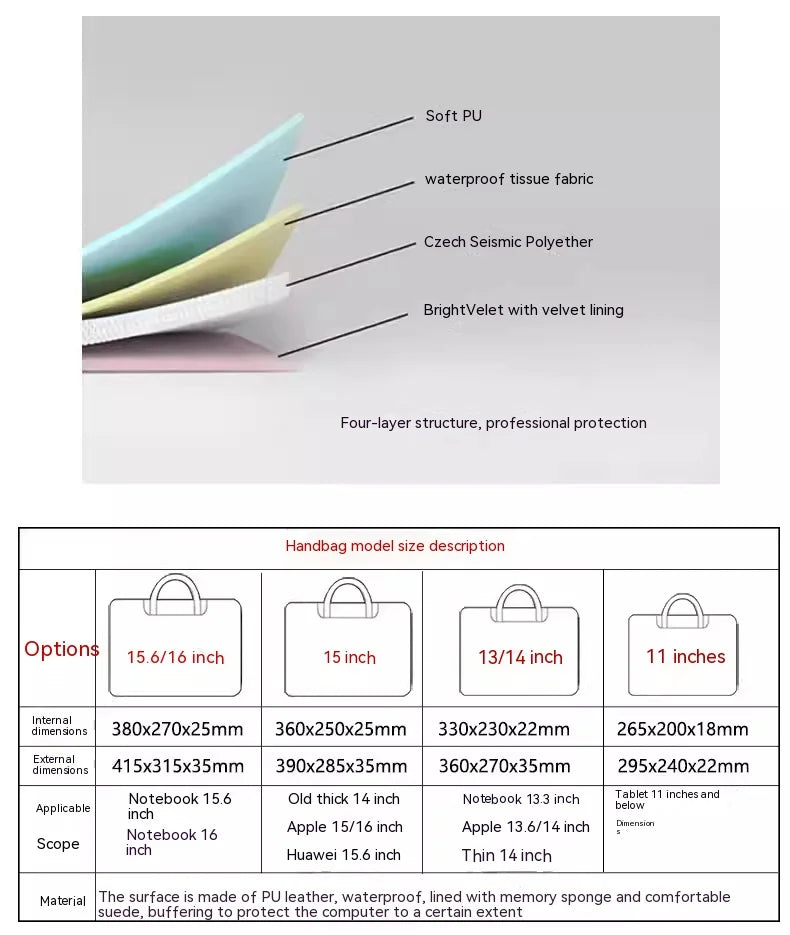 Cute Laptop Bag 13.3 14 15 15.6 Inch Waterproof Shockproof Notebook Case For Macbook Air Pro 13.6 16 Dell Xiaomi Huawei Handbag