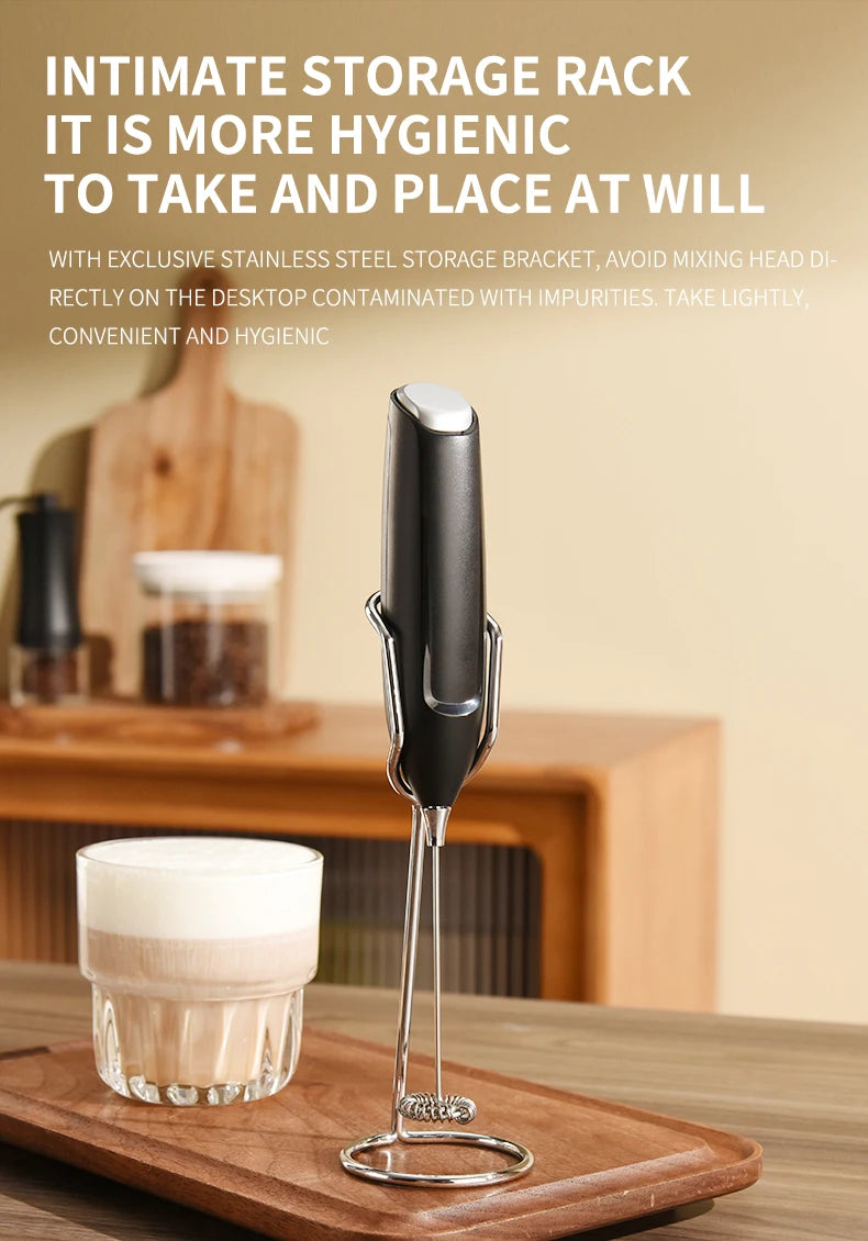 Electric Milk Frother Hand Blender Portable Mini Handheld Fast Foamer Coffee Cappuccino Whisk Mixer Food Blender with Stand